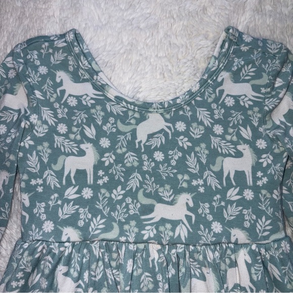Play by Little Sleepies Girl 5 Unicorn Garden Twirl Dress Mint White Long Sleeve - Picture 2 of 12